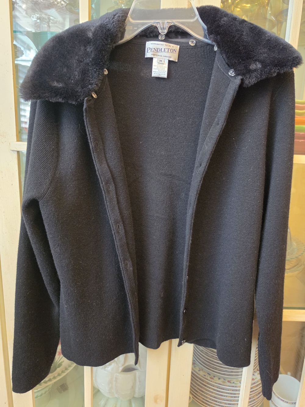 Pendleton Black Faux-Fur Collar Women's Cardigan Sweater Size M
